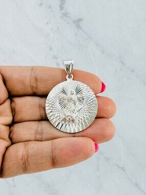 925 Sterling Silver Virgin Mary & Sacred Heart Medallion Pendant  virgen Sagrado